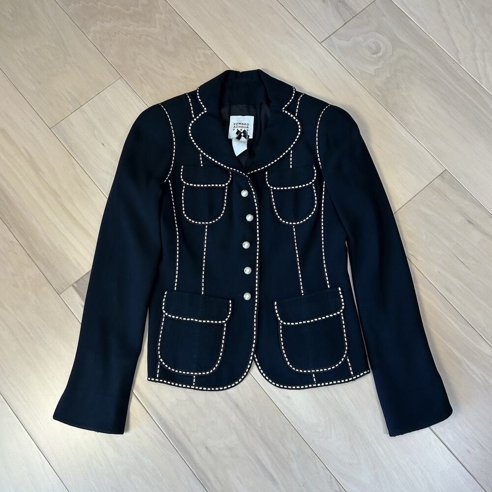Edward Achour Paris Contrast Trim Blazer Women’s 2 *See Measurements